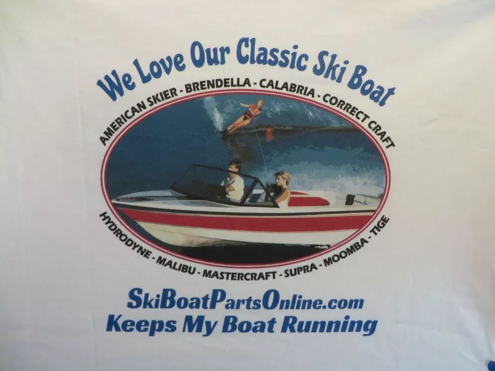 “We Love Our Classic Ski Boat” Tee Shirts- Red Boat